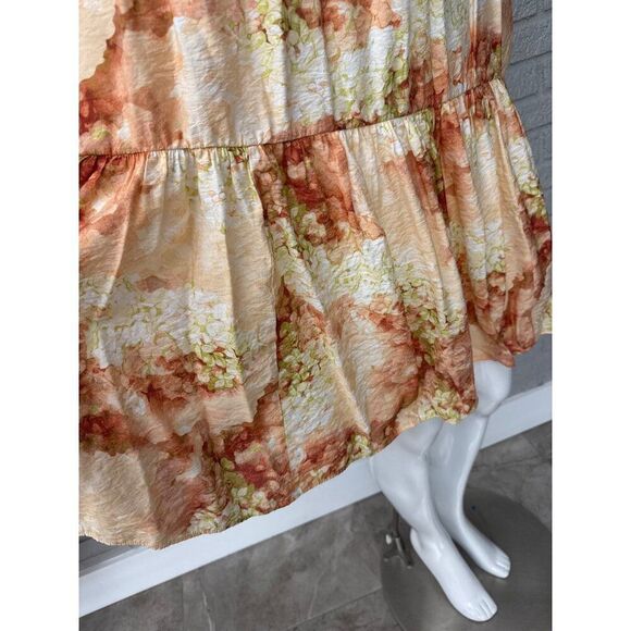 H&M Women peach Green Hydrangea Print Floral Ballon Sleeve Dress Size M - Picture 10 of 14